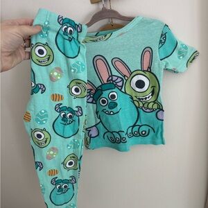 Monsters Print Kids Pajama Set - Aqua